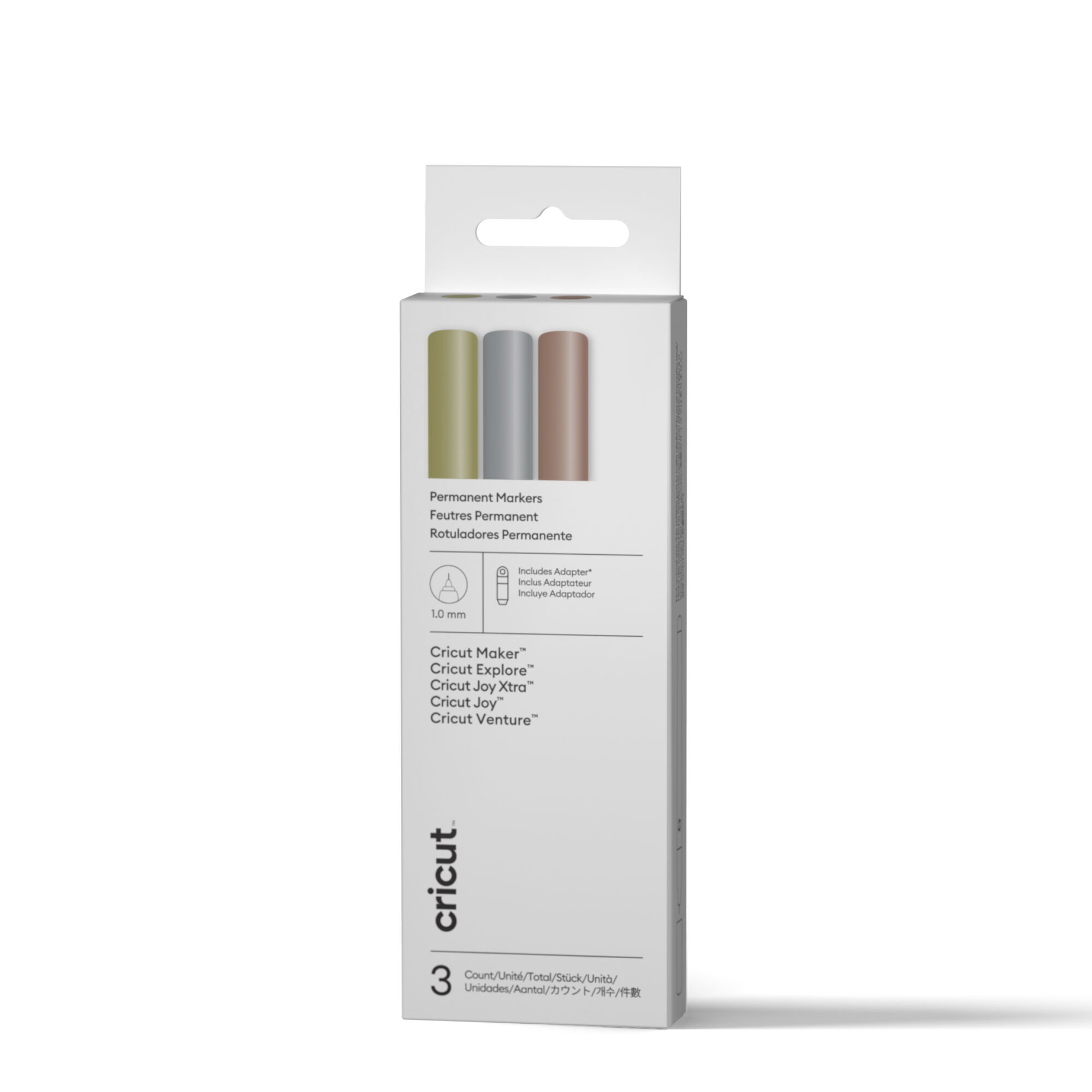 Cricut™ Permanent Metallic Markers 1.0 mm | Gold/Silver/Copper | 3 Count + Adapter